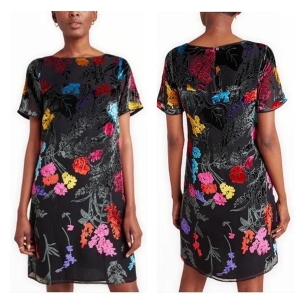 Anthropologie Maeve Womens Alisa Floral‎ Burnout Velvet Dress Black Colorful 8